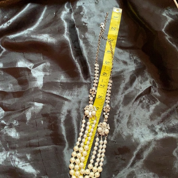 Faux Pearl and Rhinestone 3 Strand Necklace - Picture 11 of 11